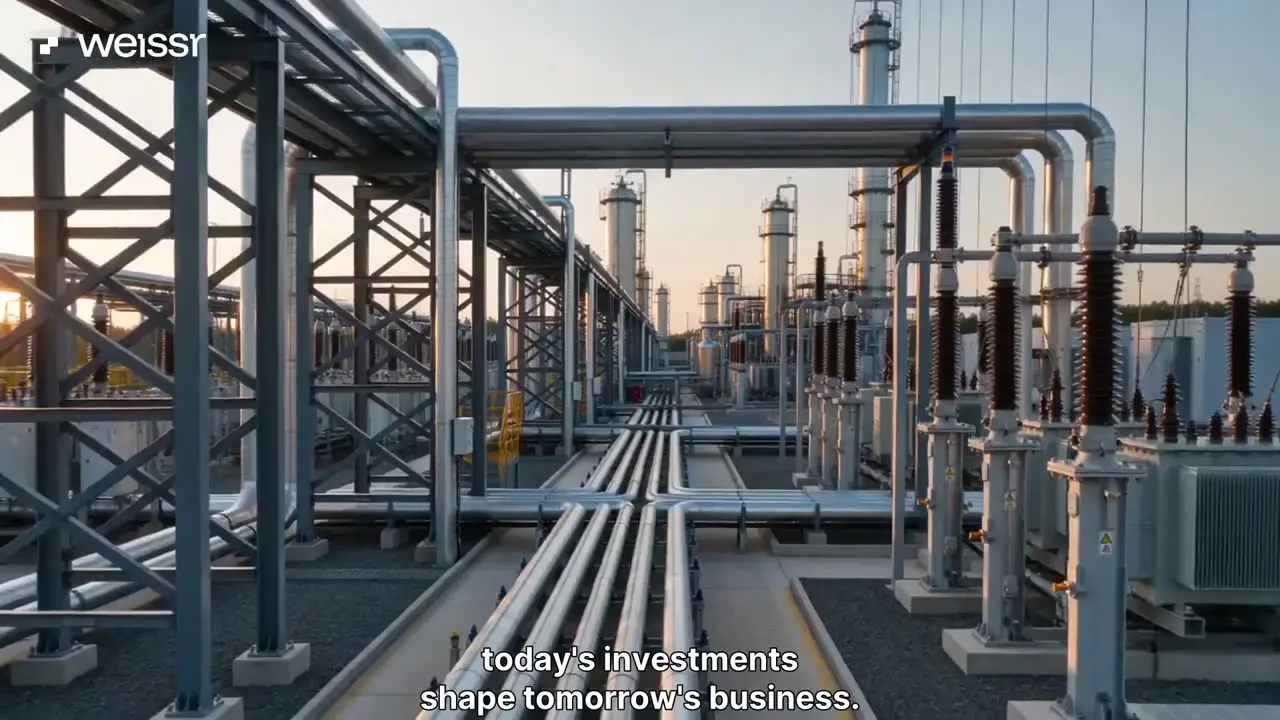 Industrial plant at sunrise, opening frame of the Weissr video